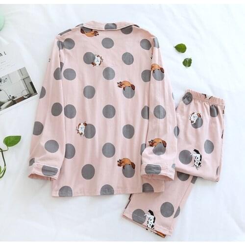 New Spring and Autumn Ladies Pure Cotton Pajamas,long-sleeved Autumn and Winter Cute Home Service Suit,knitted Two-piece Pajamas