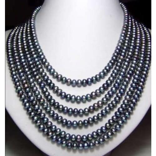 Charming fashion Long 100 "7-8mm 2014 free shipping Black Akoya Cultured Pearl Necklace BV334