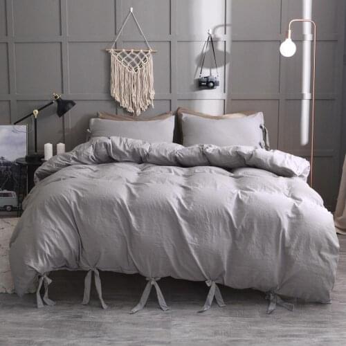 Lace Up Washed Cotton Solid Color Soft and Comfortable Quilt Cover and Pillowcase Suits Bedding Bed Duvet Quilt Cover Sets 2021