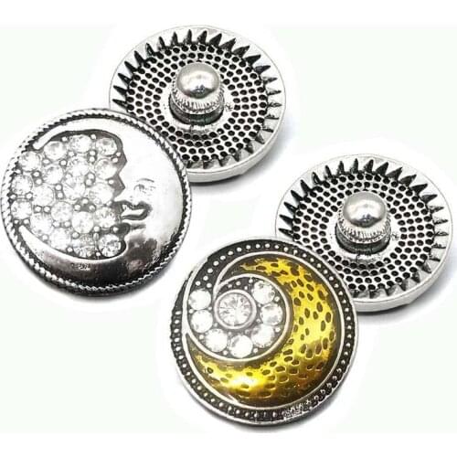Wholesale w054 Moon 18mm 20mm rhinestone metal button for snap button Bracelet Necklace Jewelry For Women Silver jewelry