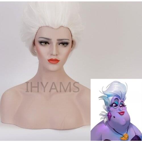 Ursula Wig Cosplay Wigs Short Synthetic Pure White Wigs Heat Resistant + Wig Cap