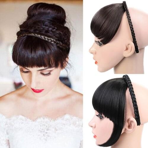 XUANGUANG Secret Bang & Braid Headband Girls Headband Hair Bangs Neat Fringe Hair Extensions Synthetic Hair