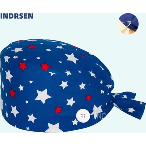 Pentagram print Surgicals cap adjustable Scrub hat beauty salon nursing caps laboratory work with button Scrubs cap