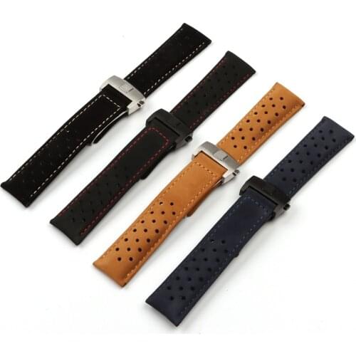 22mm Cow Genuine Leather Watchband For TAG HEUER CARRERA Series Watch Strap Wrist Bracelet Folding Buckle Accessories