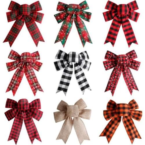 Christmas Tree Big Red Tottest Linen Plaid Bowknot Handmade Gift Box Wrapping Decorative Large Bows New Year Party Wedding Decor