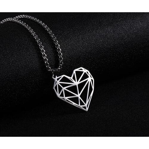 Skyrim Fashion Big Hollow Heart Pendant Charm Necklace Women Girl Stainless Steel Simple Long Box Chain Necklaces Jewelry Gift