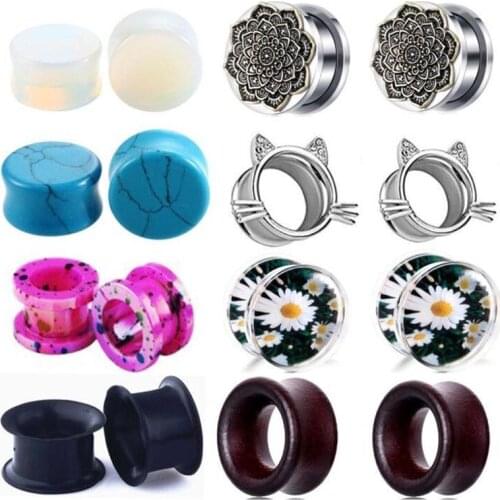 TIANCIFBYJS 2PC Stainless Steel Acrylic Ear Tunnel Plug Piercing Earlet Earrings Gauges Stretcher Body Jewelry Flesh Tunnels