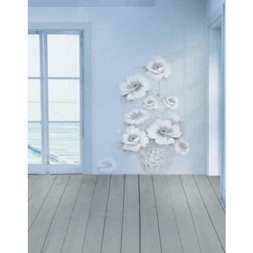 TR Window Vinyl Photography Background Wood Floor Flower Painting White Wall Backdrop For Wedding Photo Studio Props Backgrounds
