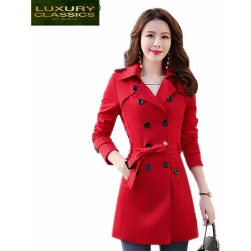 Trench Coat Spring Womens Autumn Korean Fashion Coats 2021 Long Ladies Elegant Slim Fit Plus Size 6XL Windbreaker LWL566