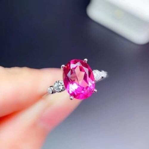 CoLife Jewelry Simple Gemstone Silver Ring 7mm*9mm Pink Topaz Silver Ring for Daily Wear 925 Silver Topaz Jewelry