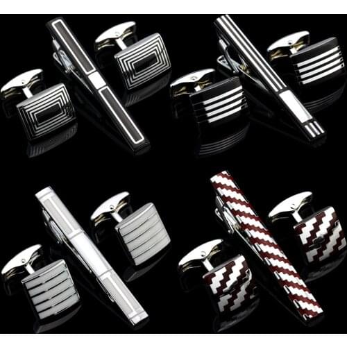 10 Styles Luxury Plating Metal Cufflinks Necktie Tie Bar Clasp Clip Cufflinks Set Gift Plain Skinny Tie Clip Pins Bars