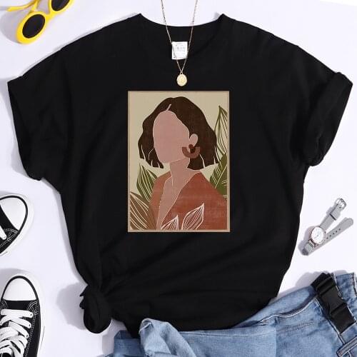 Fashion Art Style Womens Portrait Print Womens T Shirts Retro Large Clothing Hip Hop Tshirt Summer Vogue Womens Tee Shirts