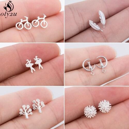 Oly2u Trendy Ballet Leaf Earrings for Women Small Fashion Earings Jewelry Bicycle Cat Moon Stud Earrings Piercing Bijoux femme