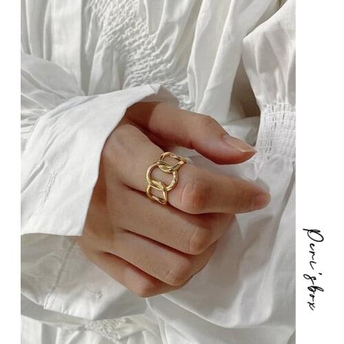 PerisBox Curb Link Chunky Chain Wide Rings Hollow Gold Geometric Rings for Women 925 Sterling Silver Minimalist Rings Fashion