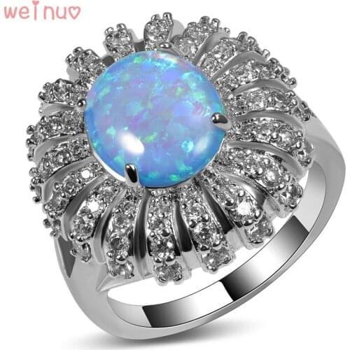 Weinuo Weinuo Blue Fire Opal White Crystal Ring 925 Sterling Silver Top Quality Fancy Jewelry Wedding Ring Size 5 6 7 8 9 10 11