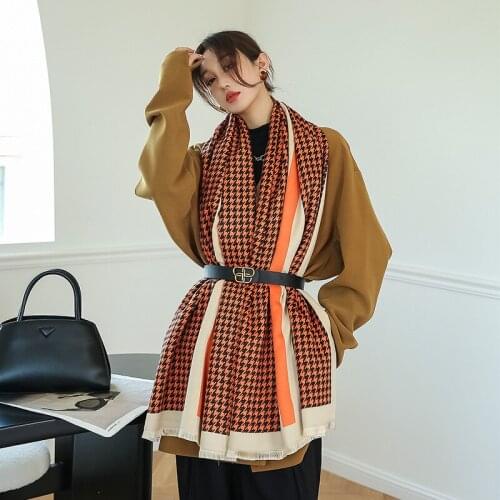 Winter Scarf Women Capas Fashion Houndstooth Wild Long Double-Sided Imitation Cashmere Warm Shawl Cachecol Foulard