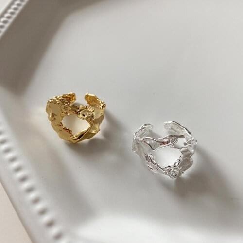 1PC 100% real. Authentic 925 Sterling silver Irregular Hollow Molten Texture Ring Long Wider JEWELRY TLJ1162