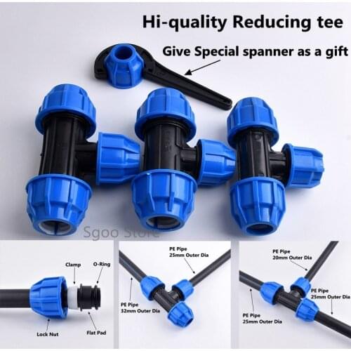 1pc 20~63mm Hi-quality PPR PVC PE Reducing Tee Quick connector T Type Water Pipe Connectors Garden Agricultural Accessories