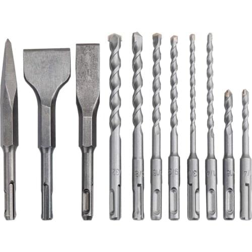 11PCS SDS Plus Drill and Chisel Set, SDS-Plus Rotary Hammer Drill Bit Set, Chisel Set,Carbide-Tipped Masonry Bit Set