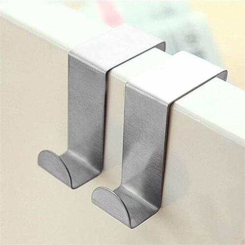 2Pcs Stainless Steel Door Hooks Hanging Kitchen Cabinet Clothes Hanger On Door Back Type Strong Practical Home Accessories