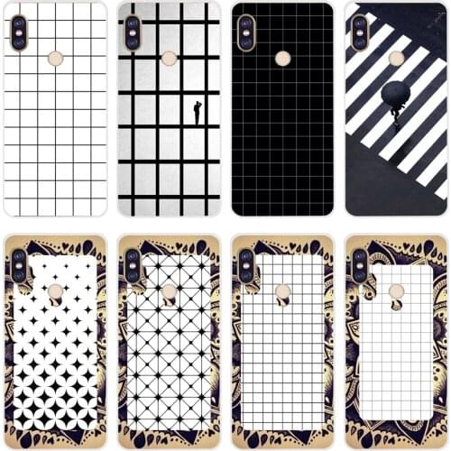 67H white black grid minimalist Soft Silicone Tpu Cover phone Case for xiaomi redmi 6 pro 5 plus note 6 pro 4 4x mi 8