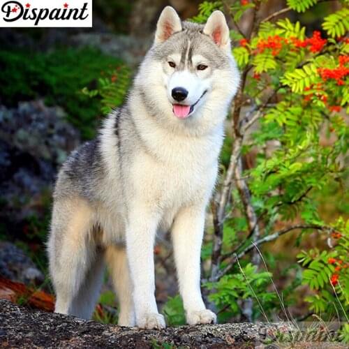 Dispaint Full Square/Round Drill 5D DIY Diamond Painting "Animal wolf flower" 3D Embroidery Cross Stitch 5D Home Decor A25702