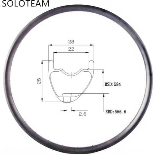 [SOBE27XC28] XC Asymmetric 28mm Width Carbon Fiber 27.5"/650B MTB Clincher Rim Hookless Tubeless Compatible solo bicycle