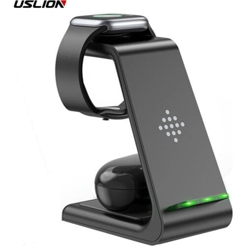 USLION Wireless Charger Station 10W fast Charging Holder for iphone 12 for Apple Watch for Airpods for iWatch Samsung S20 note 9