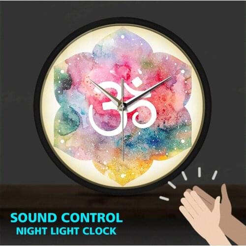 Ballet Dancer Needles Metal Frame Luminous Wall Clock Sound Control Yoga Girl Om Spiritual Wall Watch Dance Studio Zen Art Decor