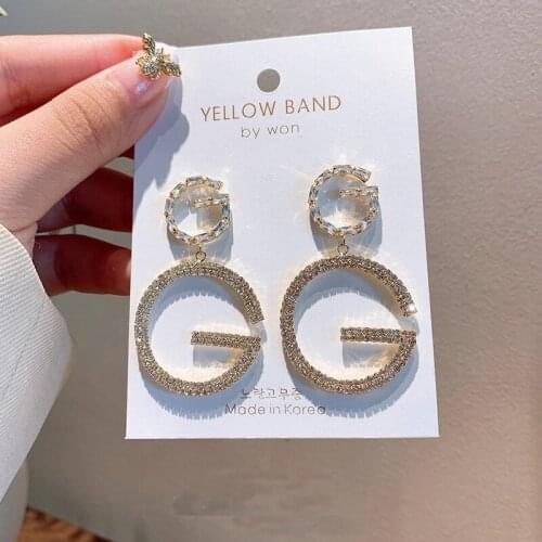Luxury Brand Long Chain Letter G Hanging Earrings For Women Crystal Big Dangle Earring Wedding Jewelry Statement pendientes 2020
