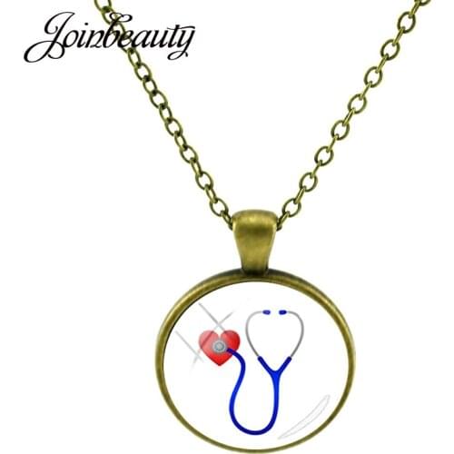 JOINBEAUTY Medical Stethoscope Heart Picture Necklaces Glass Cabochon Pendants Doctors And Nurses Necklaces Jewelry Gift NT277