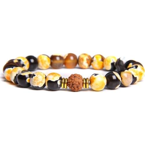 Mens mens homme yellow fire dragon agates beaded Gilding stones energy healing courage bracelet gifts for men male wholesale