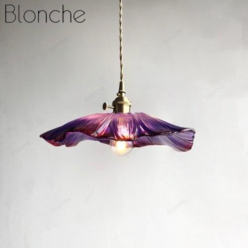 Nordic Japanese Led Flower Shape Glass Chandelier Light Brass Bar Aisle Corridor Porch Balcony Corridor Decorative Hanging Lamp