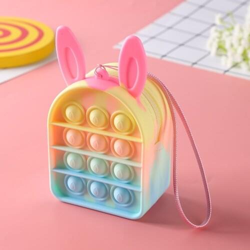 2021 New Push Bubble Sensory Fidget Toy Box Rabbit Coin Purse Silicone Push Bubble Toys Fingertip Decompression Kid Bag Toys