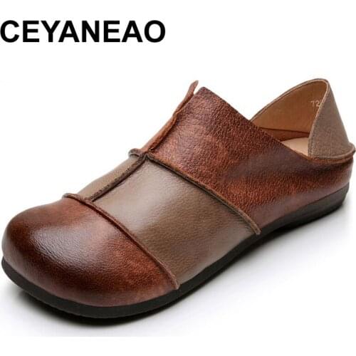 CEYANEAO New arrival; Multi-colored shoes on a flat sole made of genuine leather; shoes for pregnant women; driving shoes
