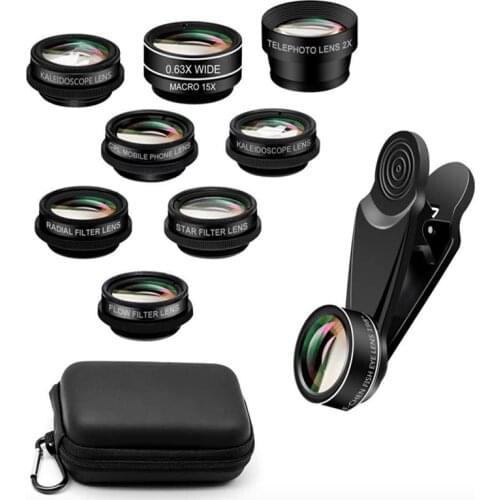 Fisheye camera lens 10 in 1 Cellphone Lens Kit Radial Filter Kaleidoscope lens 4-line star filter lens