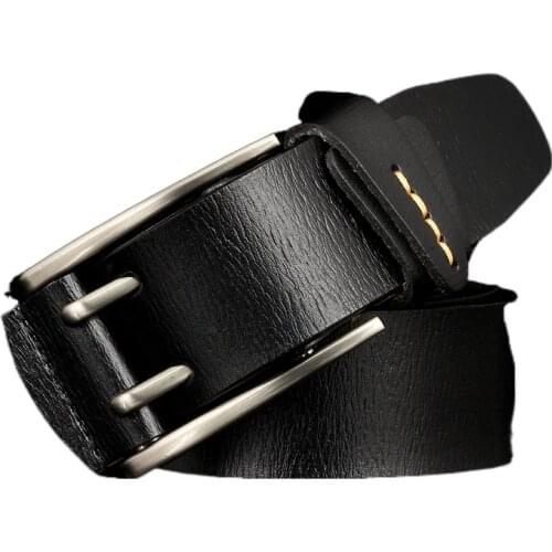 British Fashion Double Pin Buckle Jeans Cowhide Belt Buckle High Quality Leather Belt Mens Casual Jeans Belt Cowhide Belt Men