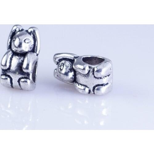 Wholesale 55pcs silver plated bear beads Big Hole Beads Fit style European Bracelet hole 4mm