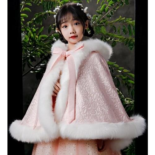 3-12T Kids Princess Thicken Plush Wraps Shawl Flower Girls Bolero Winter Warm Cape Shrug Cape Wedding Birthday Party Jacket