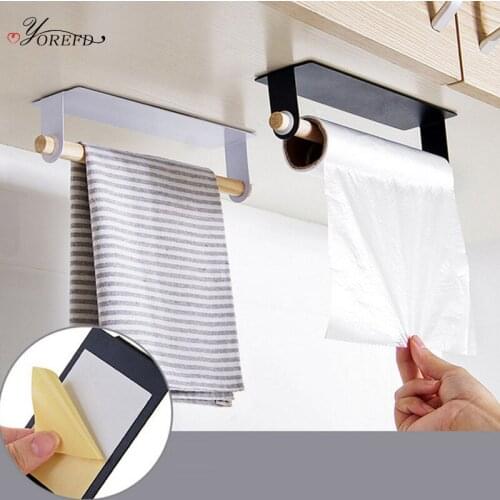 OYOREFD Strong Wall Mounted Towel Holder Bathroom Kitchen Towel Rack Roll Paper Holder Multi-function Wooden Towel Hanger