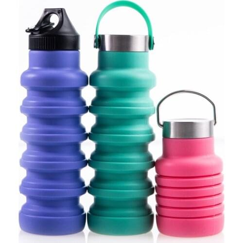 Fitness Portable Sports Water Bottle Outdoor Silicone Folding Water Cup 550ml Silicone Foldable Sports Bottle