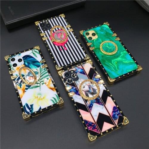 Luxury Bling Phone Cases for iphone 11 Pro Max 6 6S 7 Plus 8 Fashion Flower Cover Lips Square Case for iphone 12 PRO XS MAX X XR