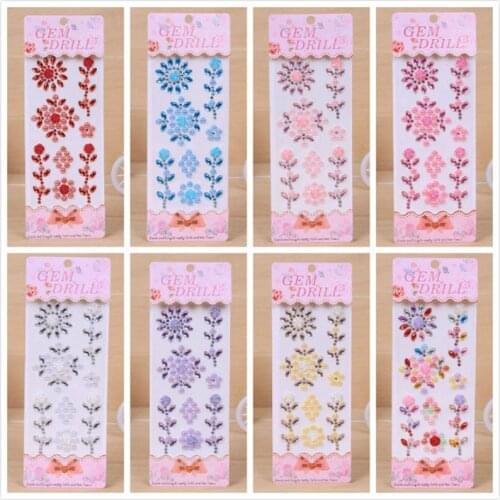 24Pcs/lot Self-Adhesive Rhinestone Acrylic Flower Bling Craft Jewels Crystal Gem Stickers Diy PC Car Jewelry Art