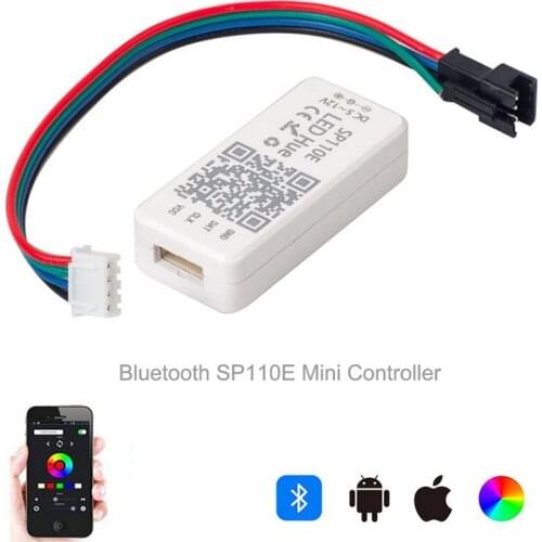 SP110E Bluetooth Pixel LED Controller Controlled by Smart Phone APP for WS2811 WS2812B SK6812 1903 LED Strip Lights DC5-12V
