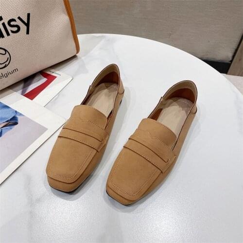 Spring Autumn Women Slip On Loafers Fashion Ladies British Square head Flat Shoes Female Apricot Casual Zapatos De Mujer BZ799