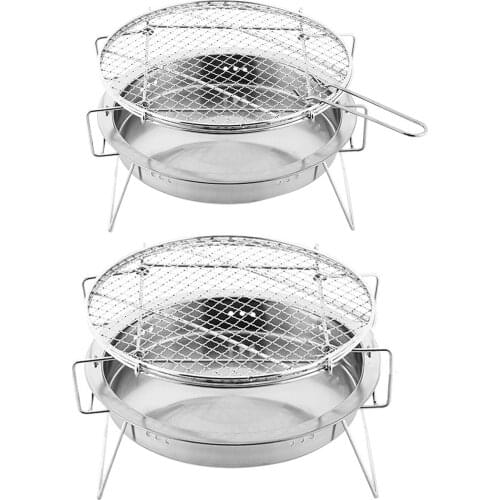 Outdoor Mini BBQ Grill Round Portable Foldable Rack Stainless Steel BBQ Charcoal Grill Camping Picnic Hiking Cooking Tools