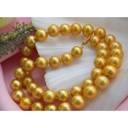 Gorgeous 8-9 Mm Natural Gold Pearl Necklace 18'' 36" yellow Clasp