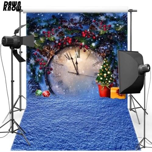 DAWNKNOW Christmas Clock Vinyl Photography Background Snow New Fabric Flannel Backdrop For Children Photo Studio Props CM6387
