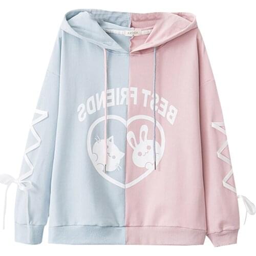 Japanese Mori Girl Kawaii Rabbit Hoodies Women Cute Cat Cartoon Teens Girl Lovely Pullovers Harajuku Bandage Sleeve Sweatshirt