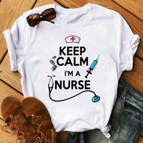Women T-shirt Keep Calm Funny Nurse T-shirt Summer Design Nurse Top Casual Ladies Tee Harajuku Short Sleeves Girl T-shirt